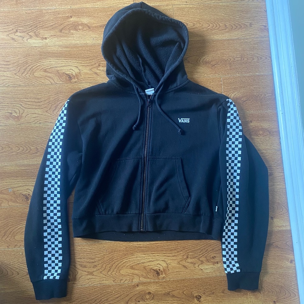 VANS Cropped Women's medium Black Checkered sleeves Hoodie